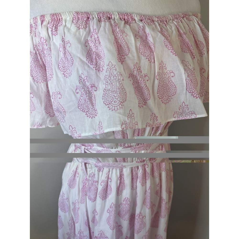Mer St. Barth Benoite Maxi Dress Pink Paisley Off The Shoulder LRG 10/12 - Picture 7 of 12